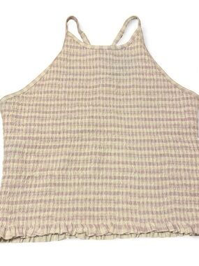 Women's Cream & Light Purple Smocked Halter Tank Top